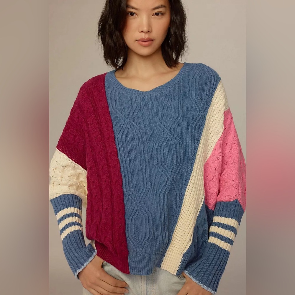 Anthropologie Maeve Colorblock Cable Sweater (Size S) - NWT
